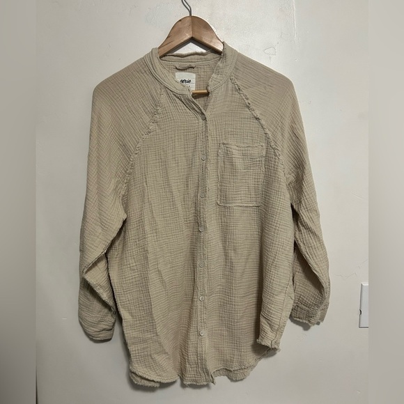 Aerie American eagle Pool to party coverup button shirt blouse oversize cream xs - Picture 1 of 5